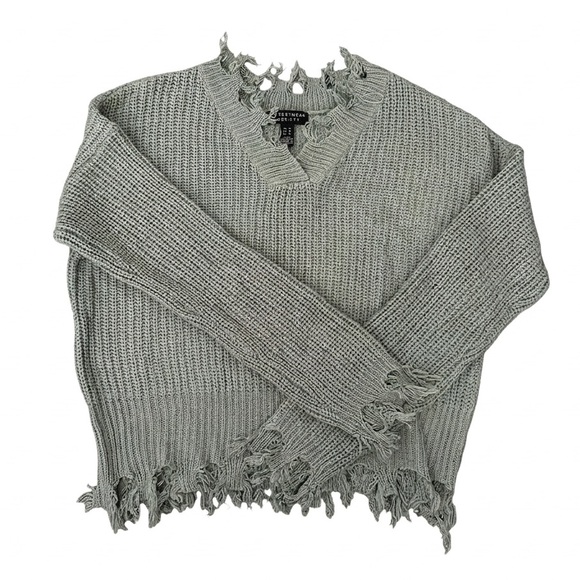 Streetwear Society Sweaters - NWOT Women’s Sage Grey/ Green V-Neck Distressed Sweater Size Medium